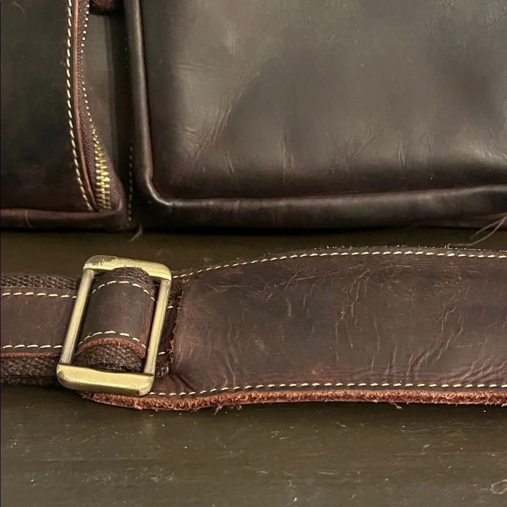 Classic Dark Brown Leather Briefcase with Multiple Compartments 19” wide 11”tall